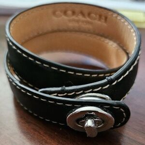 Coach Leather Turnlock Double Wrap Bracelet